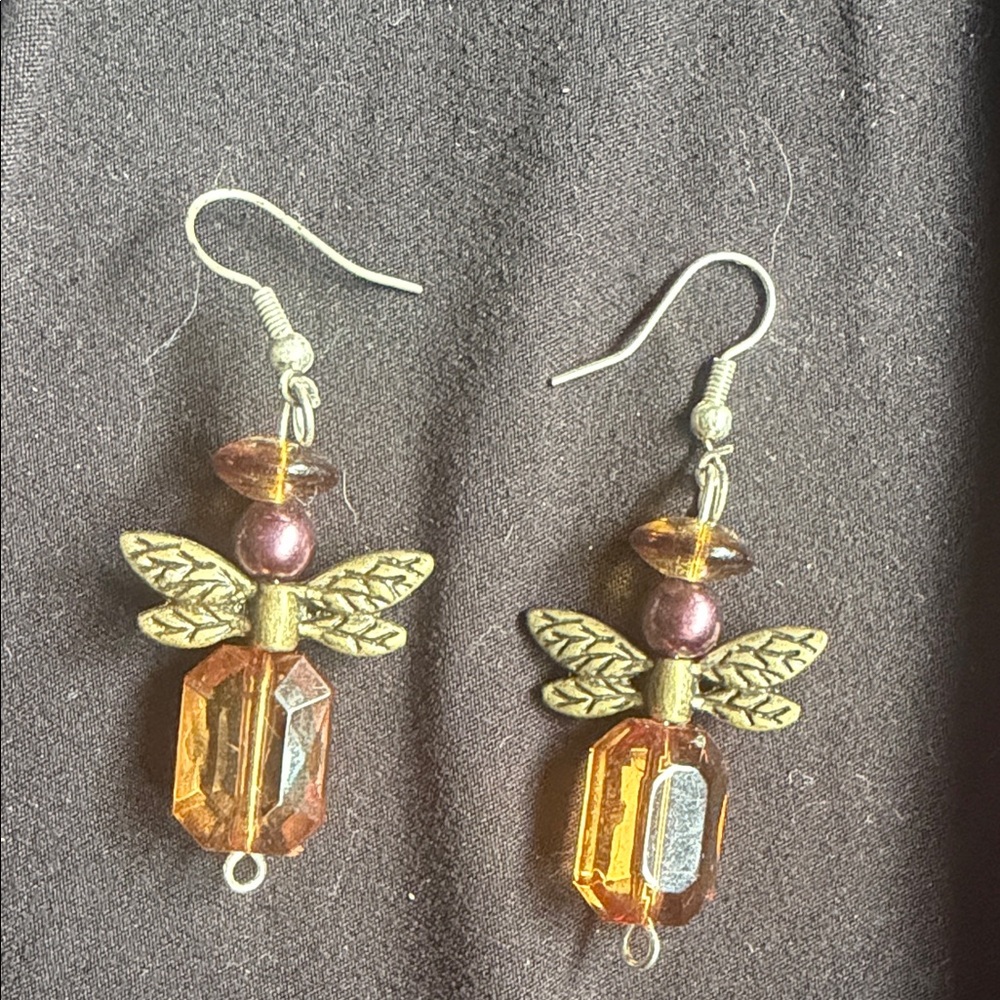 Gold and Purple Angel Wing Earrings